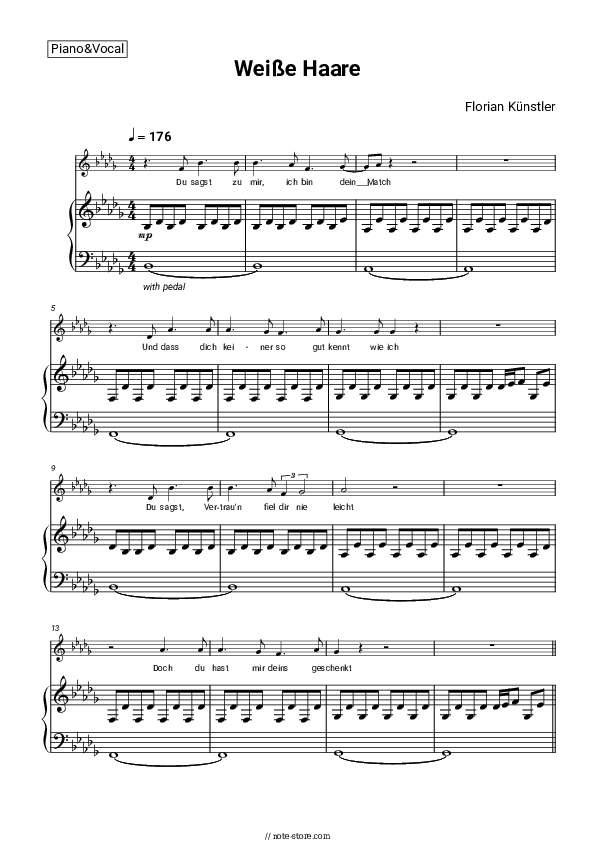 Weiße Haare - Florian Künstler Piano Sheet Music with the Voice part - Piano&Vocal