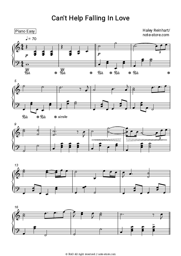 Can't Help Falling in Love - Haley Reinhart Piano Sheet Music Easy - Piano.Easy