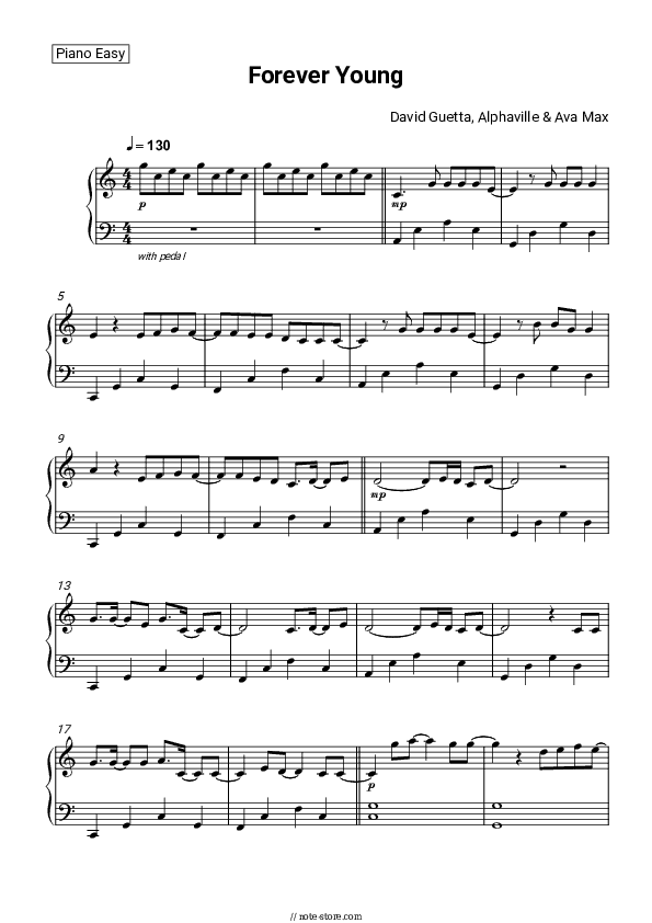 Forever Young - David Guetta, Alphaville, Ava Max Piano Sheet Music Easy - Piano.Easy
