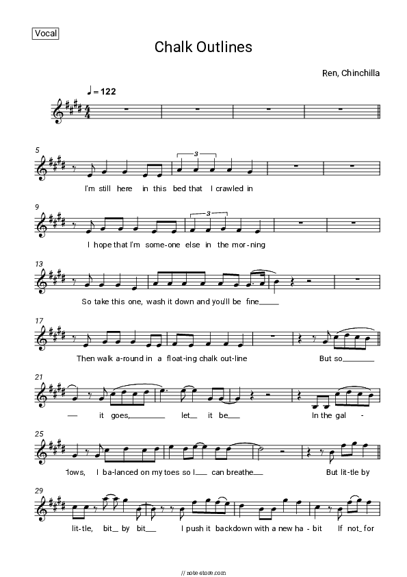 Chalk Outlines - Ren, Chinchilla Vocal Sheet Music - Vocal