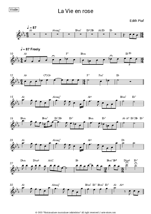 La Vie en rose - Edith Piaf Violin Sheet Music - Violin