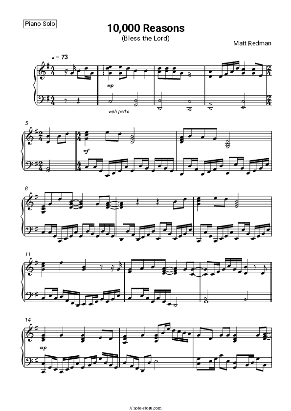 10,000 Reasons (Bless the Lord) - Matt Redman Piano Sheet Music - Piano.Solo