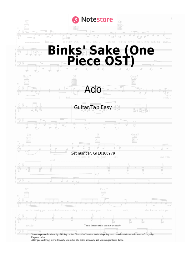 Binks' Sake (One Piece OST) - Ado Tabs Easy - Guitar.Tab.Easy