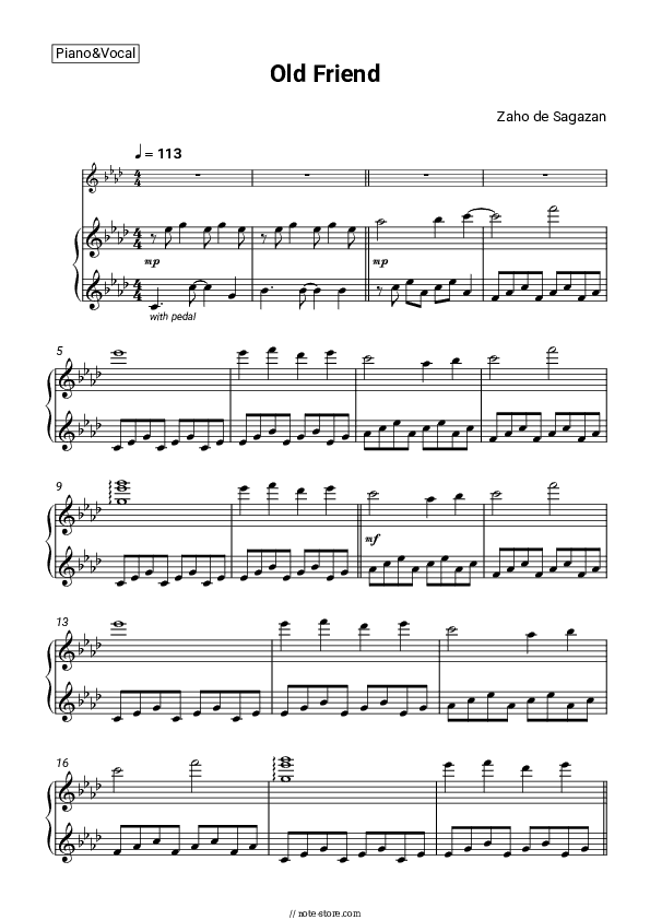 Old Friend - Zaho de Sagazan, Tom Odell Piano Sheet Music with the Voice part - Piano&Vocal