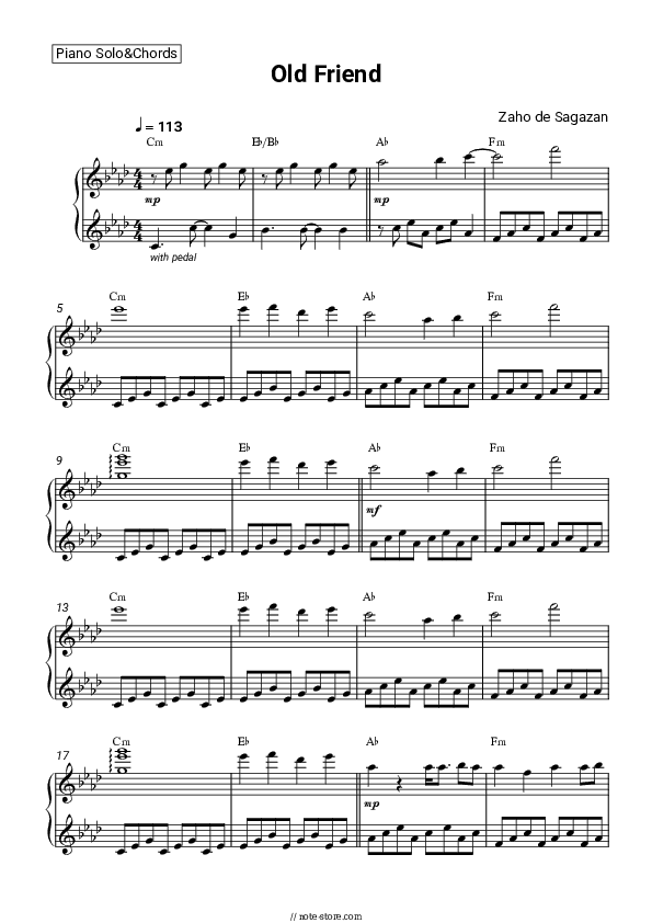 Old Friend - Zaho de Sagazan, Tom Odell Piano Sheet Music and Chords - Piano.Solo&Chords