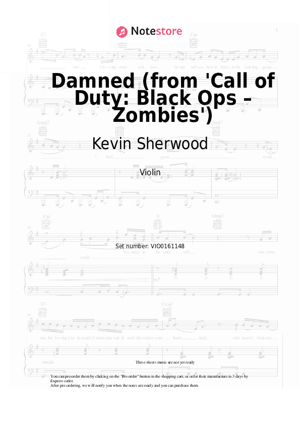 Damned (from 'Call of Duty: Black Ops β Zombies') - Kevin Sherwood Violin Sheet Music - Violin
