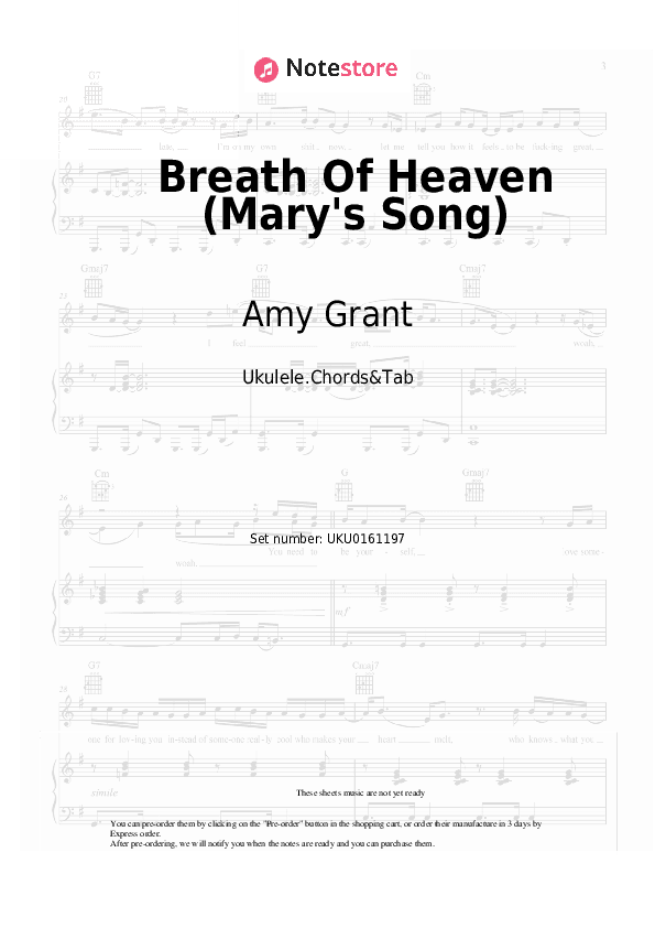 Breath Of Heaven (Mary's Song) - Amy Grant Ukulele Sheet Music - Ukulele.Chords&Tab