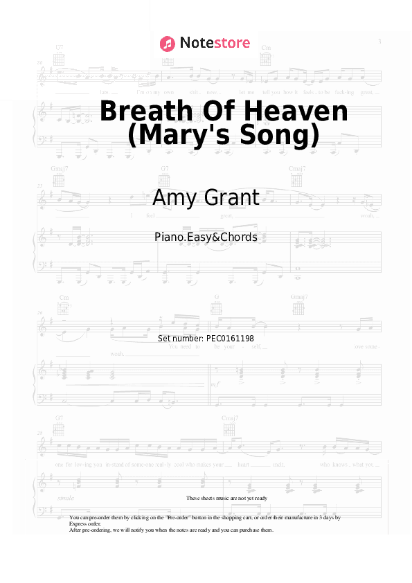 Breath Of Heaven (Mary's Song) - Amy Grant Sheet Music Easy and Chords - Piano.Easy&Chords