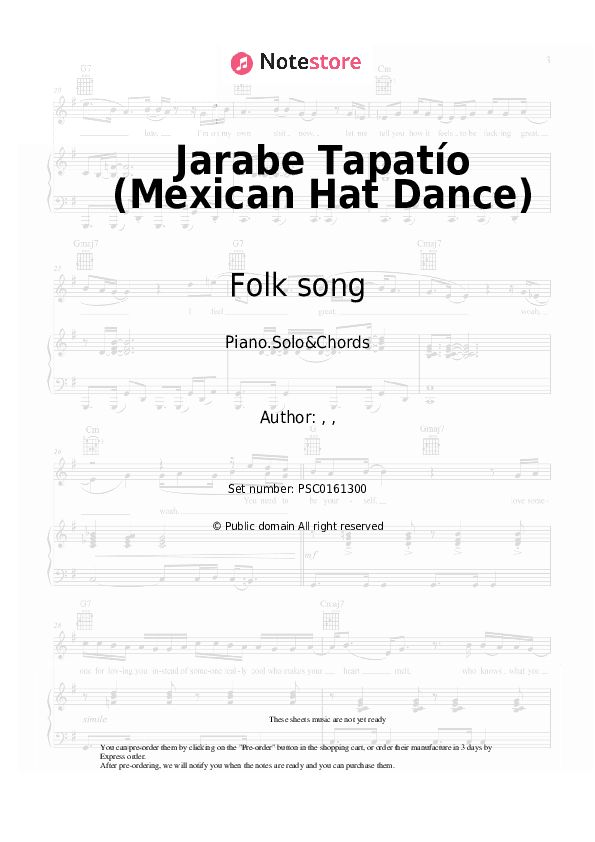 Jarabe Tapatío (Mexican Hat Dance) - Folk song Piano Sheet Music and Chords - Piano.Solo&Chords
