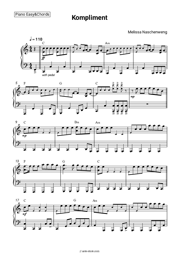 Kompliment - Melissa Naschenweng Sheet Music Easy and Chords - Piano.Easy&Chords