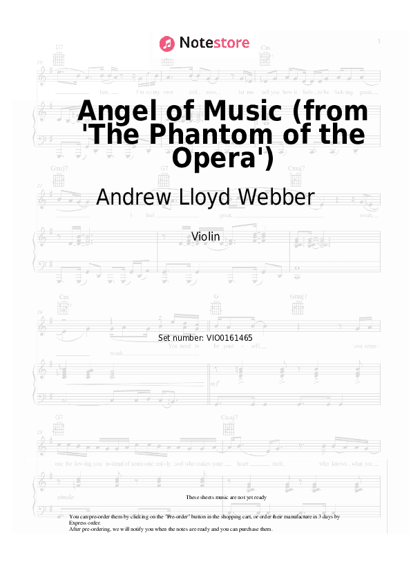Angel of Music (from 'The Phantom of the Opera') - Andrew Lloyd Webber Violin Sheet Music - Violin