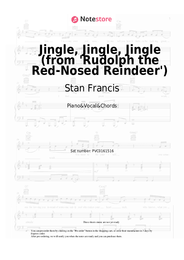 Jingle, Jingle, Jingle (from 'Rudolph the Red-Nosed Reindeer') - Stan Francis Piano Sheet Music with the Vocal and Chords - Piano&Vocal&Chords