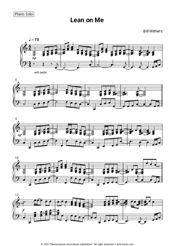 Lean on Me - Bill Withers Piano Sheet Music - Piano.Solo