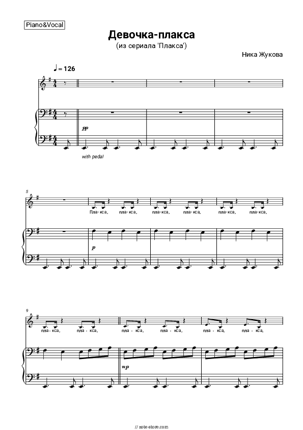 Девочка-плакса (из сериала 'Плакса') - Nika Zhukova Piano Sheet Music with the Voice part - Piano&Vocal
