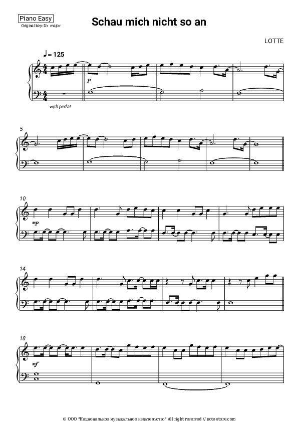 Schau mich nicht so an - LOTTE Piano Sheet Music Easy - Piano.Easy