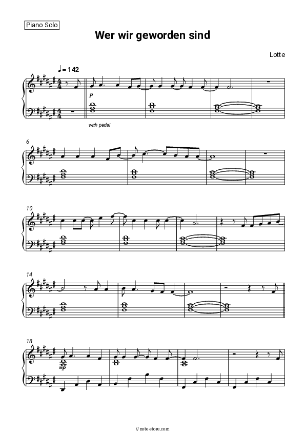 Wer wir geworden sind - LOTTE Piano Sheet Music - Piano.Solo