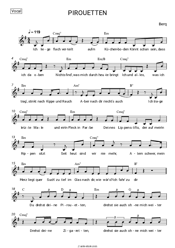 PIROUETTEN - Berq Vocal Sheet Music - Vocal