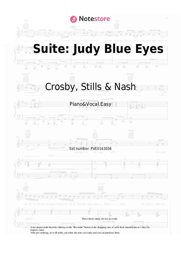 Suite: Judy Blue Eyes - Crosby, Stills & Nash Piano Sheet Music Easy and Vocal - Piano&Vocal.Easy