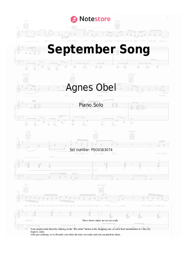 September Song - Agnes Obel Piano Sheet Music - Piano.Solo