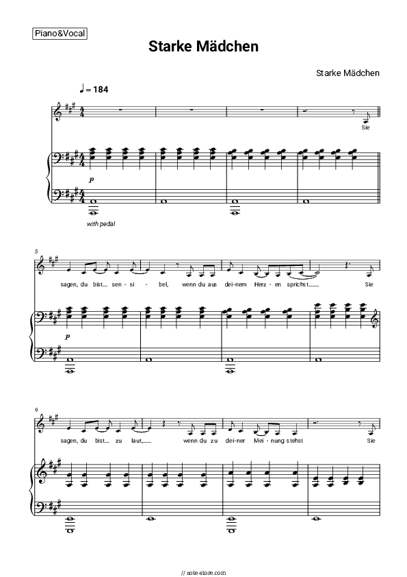 Starke Mädchen - Sarah Engels Piano Sheet Music with the Voice part - Piano&Vocal