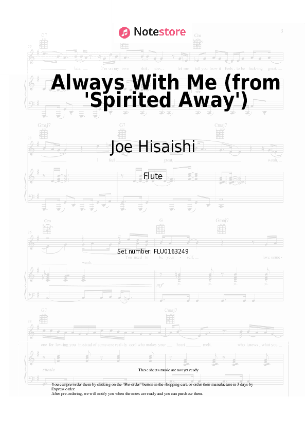 Always With Me (from 'Spirited Away') - Joe Hisaishi, Youmi Kimura Flute Sheet Music - Flute