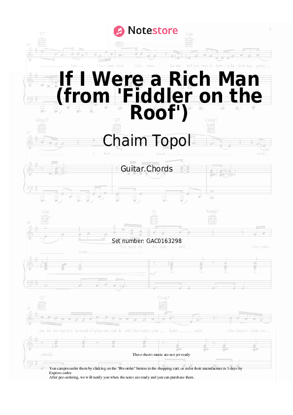 If I Were a Rich Man (from 'Fiddler on the Roof') - Chaim Topol, Jerry Bock, Sheldon Harnick Chords - Guitar.Chords