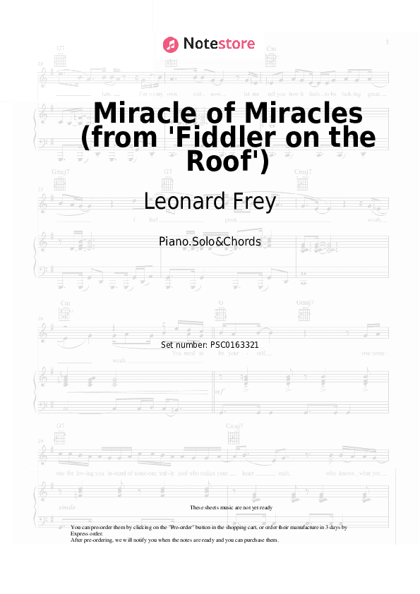 Miracle of Miracles (from 'Fiddler on the Roof') - Leonard Frey, Jerry Bock, Sheldon Harnick Piano Sheet Music and Chords - Piano.Solo&Chords