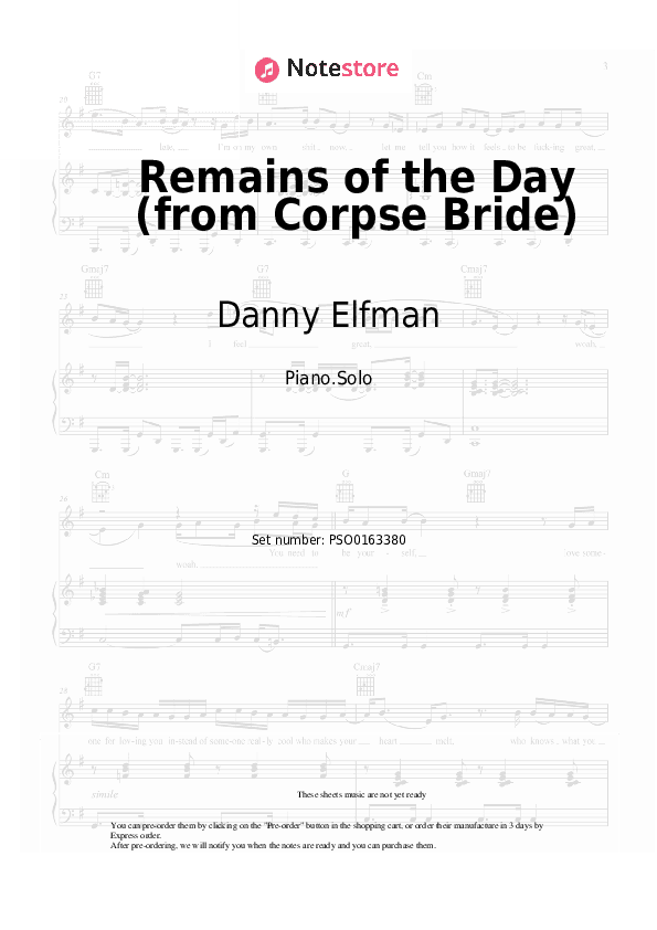 Remains of the Day (from Corpse Bride) - Danny Elfman Piano Sheet Music - Piano.Solo