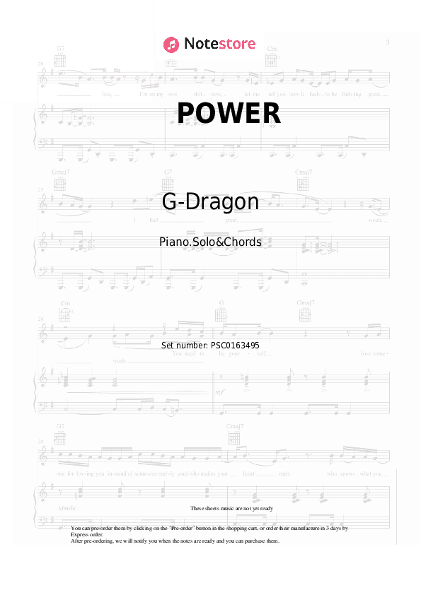 POWER - G-Dragon Piano Sheet Music and Chords - Piano.Solo&Chords