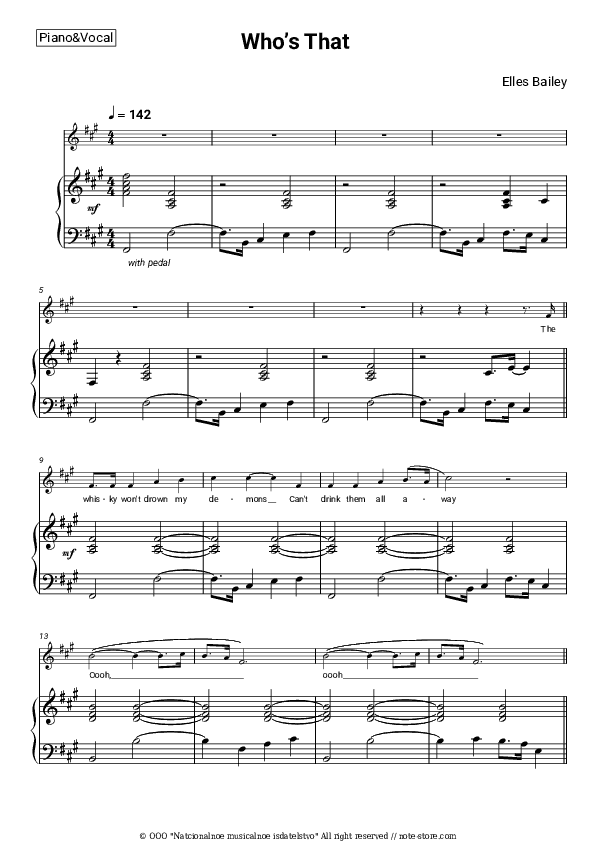 Who’s That - Elles Bailey Piano Sheet Music with the Voice part - Piano&Vocal