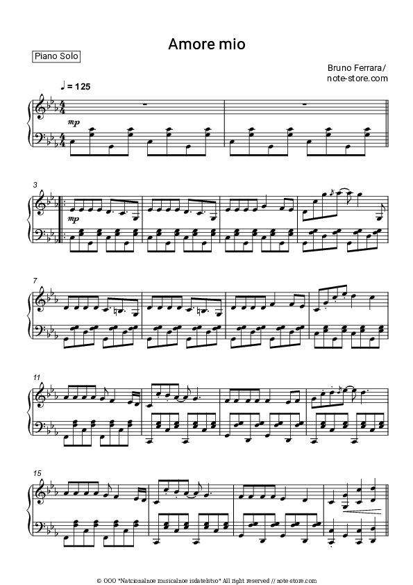 Amore mio - Bruno Ferrara Piano Sheet Music - Piano.Solo