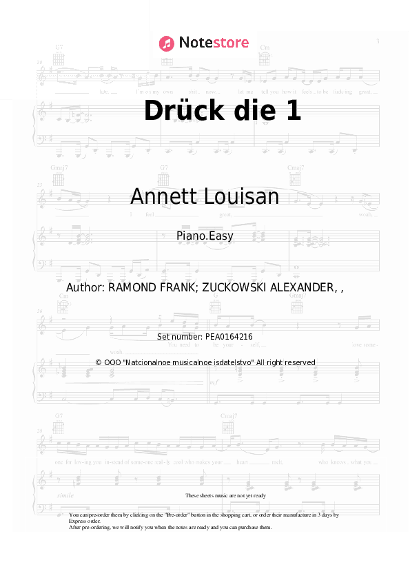 Drück die 1 - Annett Louisan Piano Sheet Music Easy - Piano.Easy