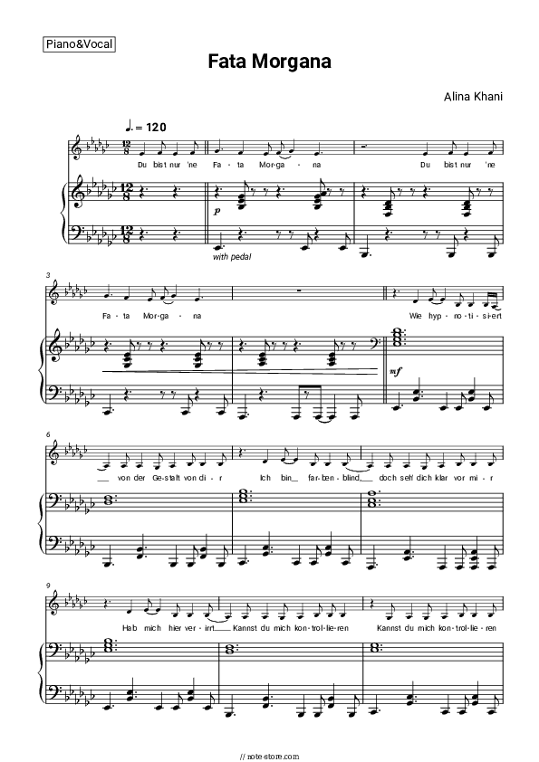 Fata Morgana - Alina Khani Piano Sheet Music with the Voice part - Piano&Vocal