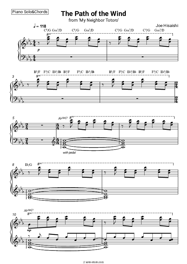 The Path of the Wind (from 'My Neighbor Totoro') - Joe Hisaishi Piano Sheet Music and Chords - Piano.Solo&Chords