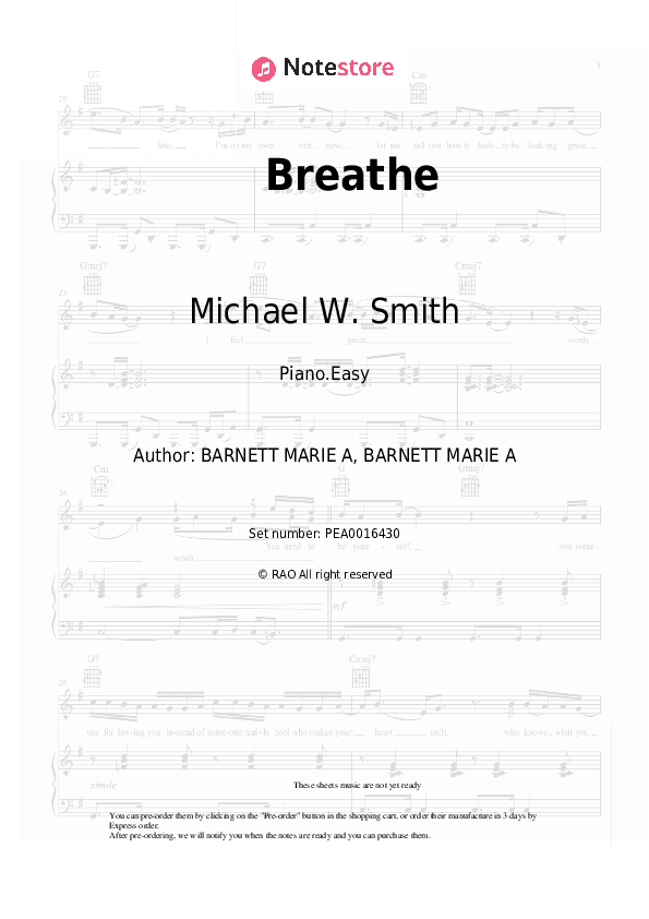 Breathe - Michael W. Smith Piano Sheet Music Easy - Piano.Easy