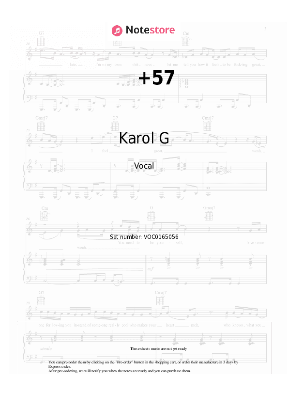 +57 - Karol G, Feid, DFZM Vocal Sheet Music - Vocal