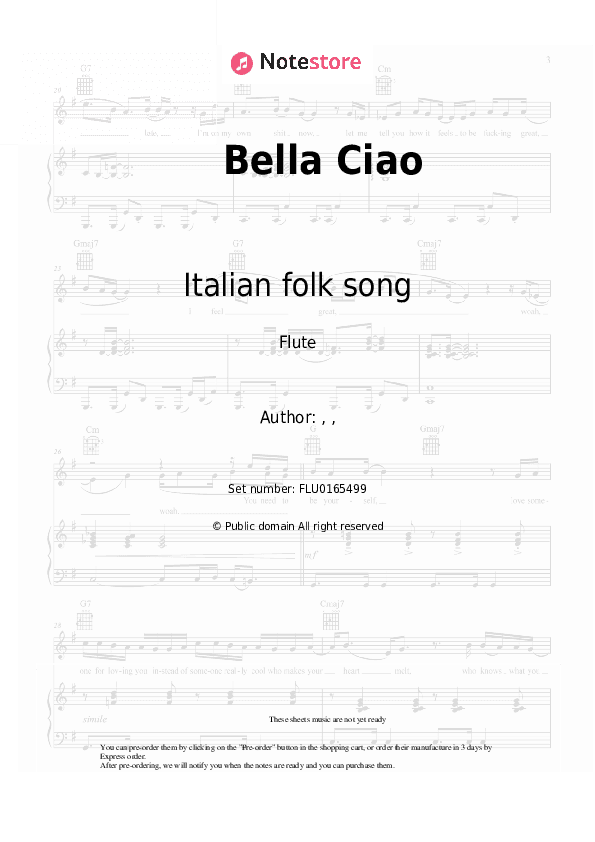 Bella Ciao - Italian folk song Flute Sheet Music - Flute