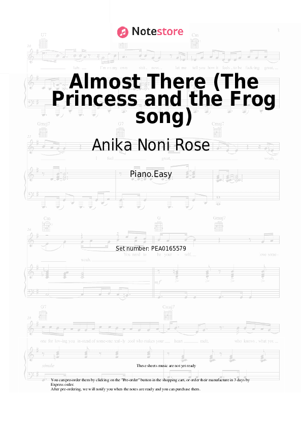 Almost There (The Princess and the Frog song) - Anika Noni Rose, Randy Newman Piano Sheet Music Easy - Piano.Easy