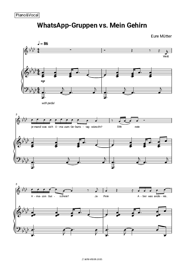 WhatsApp-Gruppen vs. Mein Gehirn - Eure Mütter Piano Sheet Music with the Voice part - Piano&Vocal