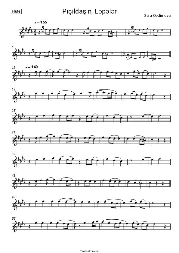 Pıçıldaşın, Ləpələr - Sara Qədimova Flute Sheet Music - Flute