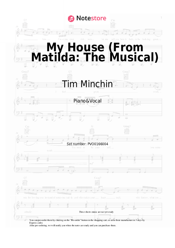 My House (From Matilda: The Musical) - Tim Minchin Piano Sheet Music with the Voice part - Piano&Vocal