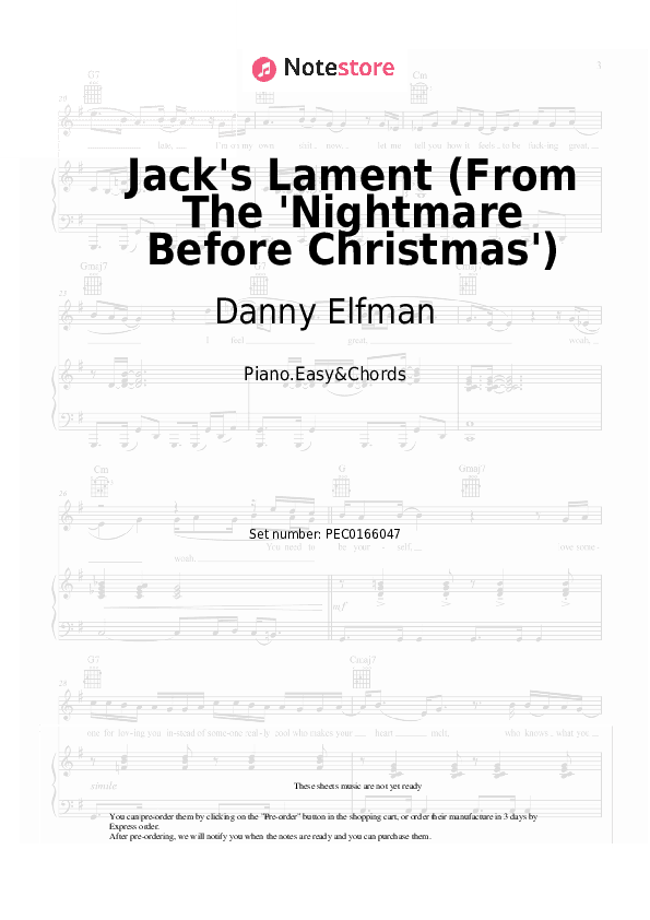 Jack's Lament (From The 'Nightmare Before Christmas') - Danny Elfman Sheet Music Easy and Chords - Piano.Easy&Chords