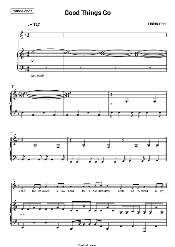 Good Things Go - Linkin Park Piano Sheet Music with the Voice part - Piano&Vocal