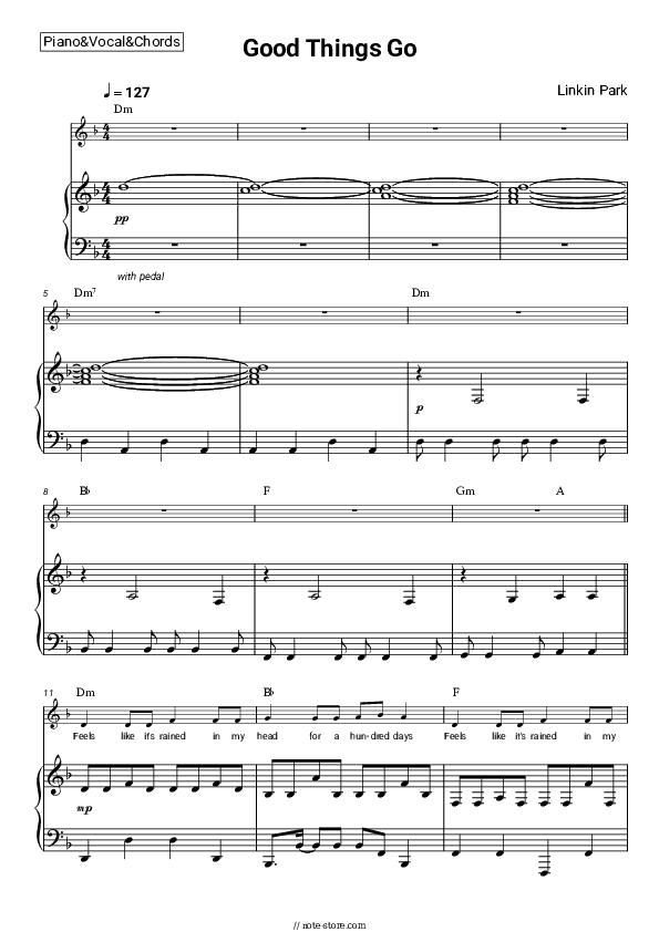 Good Things Go - Linkin Park Piano Sheet Music with the Vocal and Chords - Piano&Vocal&Chords