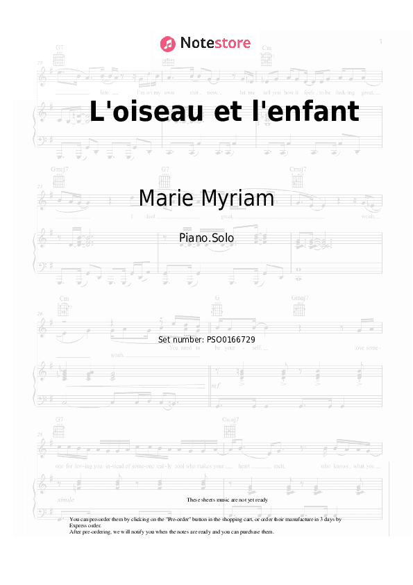 L'oiseau et l'enfant - Marie Myriam Piano Sheet Music - Piano.Solo