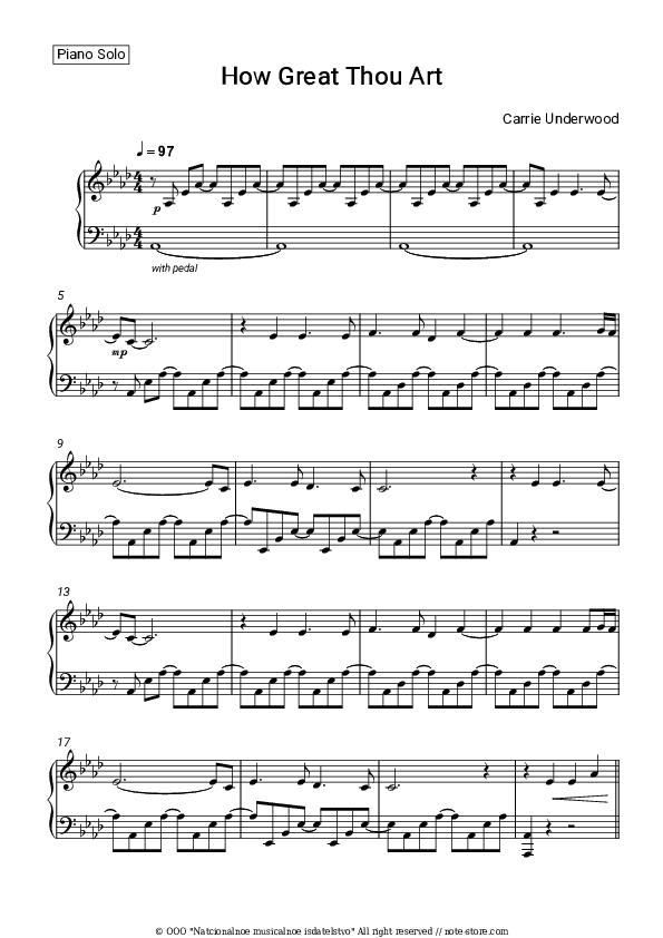 How Great Thou Art - Carrie Underwood Piano Sheet Music - Piano.Solo