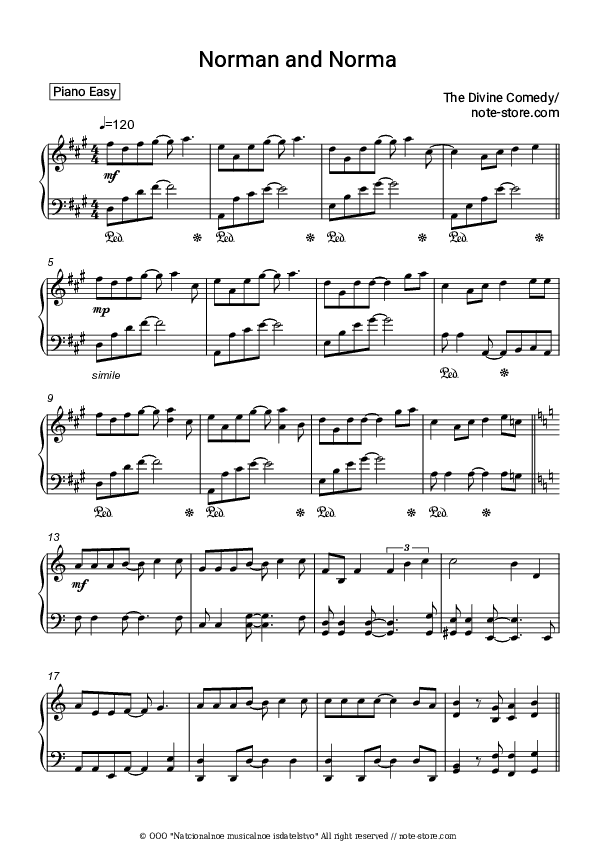 Norman and Norma - The Divine Comedy Piano Sheet Music Easy - Piano.Easy