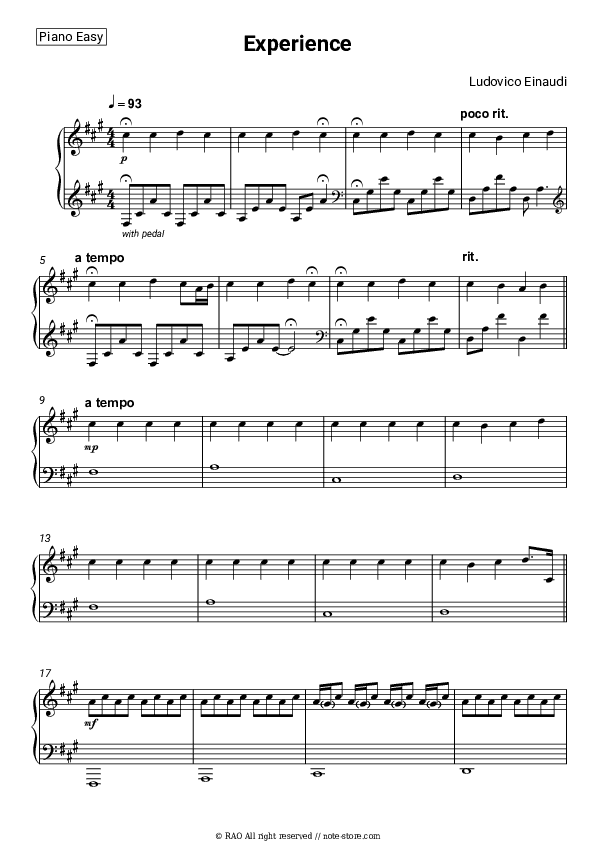Experience - Ludovico Einaudi Piano Sheet Music Easy - Piano.Easy