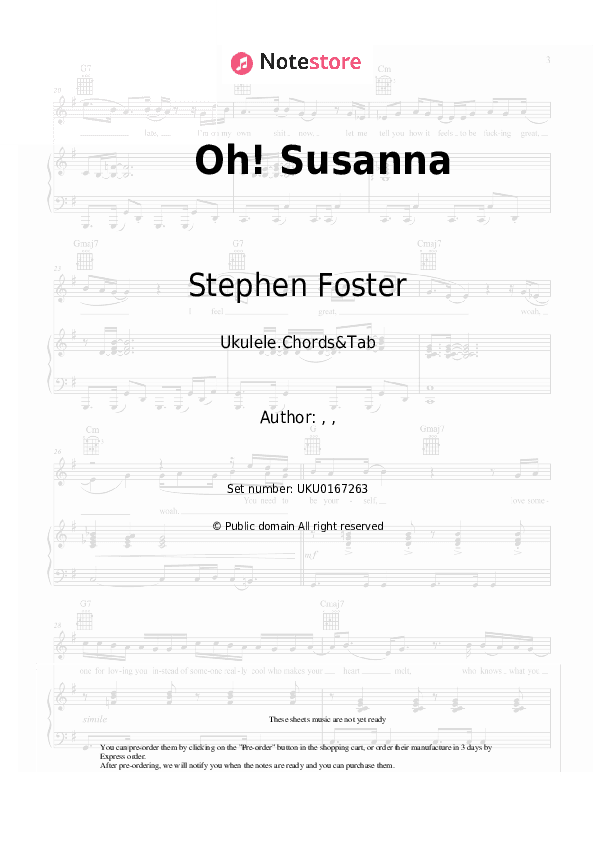 Oh! Susanna - Stephen Foster Ukulele Sheet Music - Ukulele.Chords&Tab