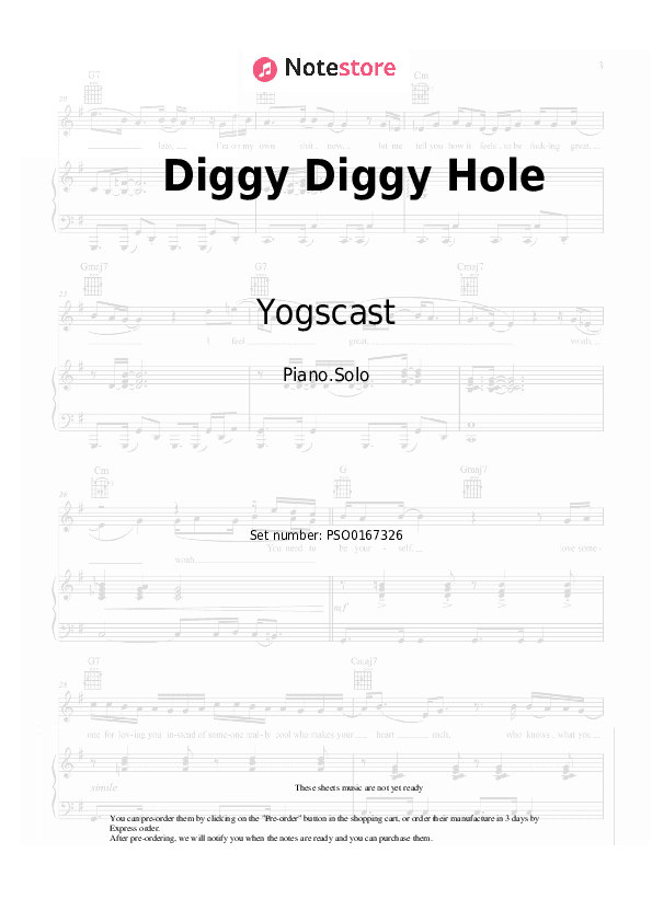 Diggy Diggy Hole - Yogscast Piano Sheet Music - Piano.Solo